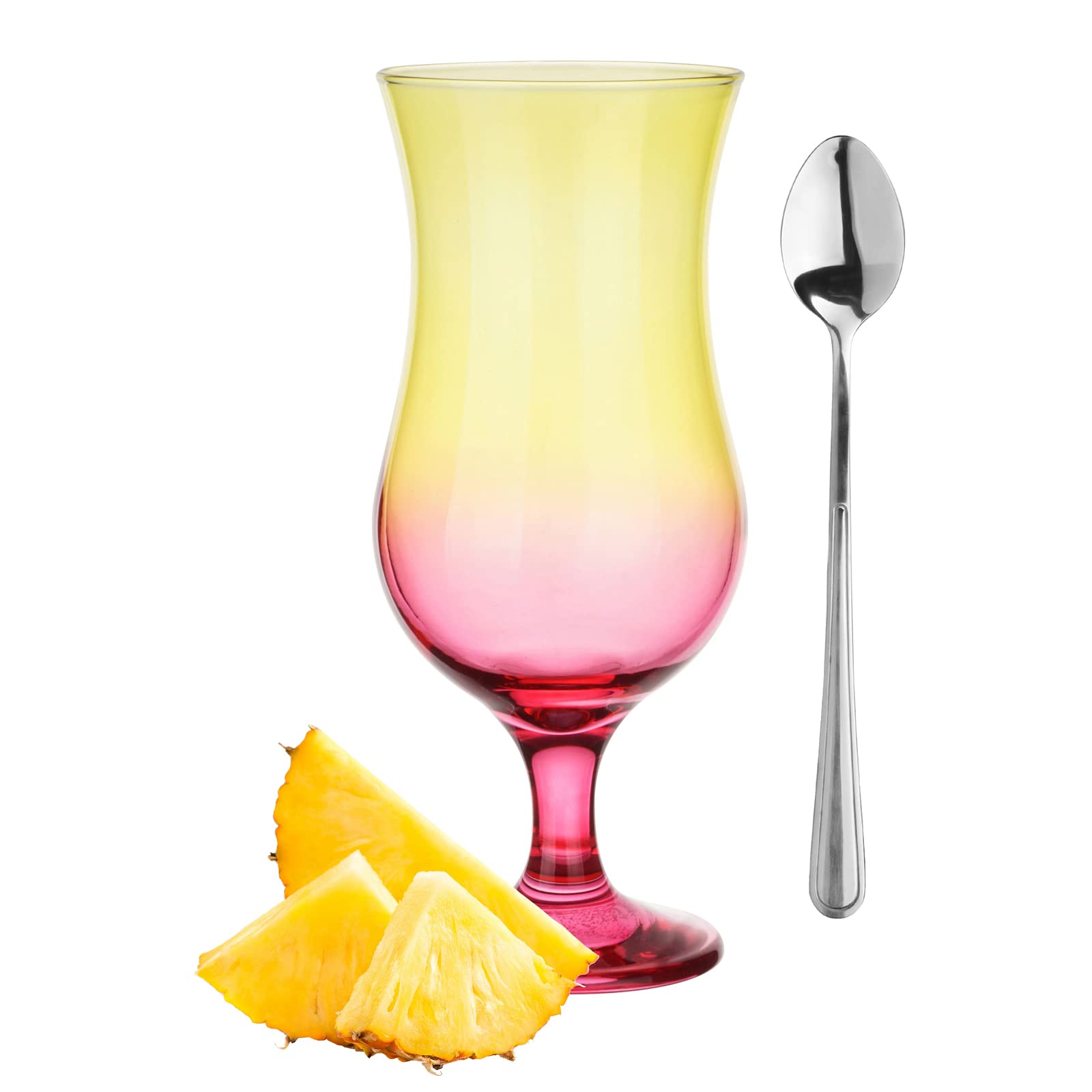 Glasmark A570032-0420-5246-LD Set di 6 Bicchieri da Cocktail Max 480 ml Rosa colorato + cucchiaino Lungo, Vetro e Acciaio Inox