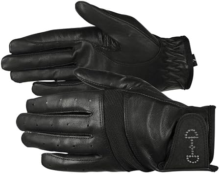 HORZE Womens Leather Mesh Riding Gloves