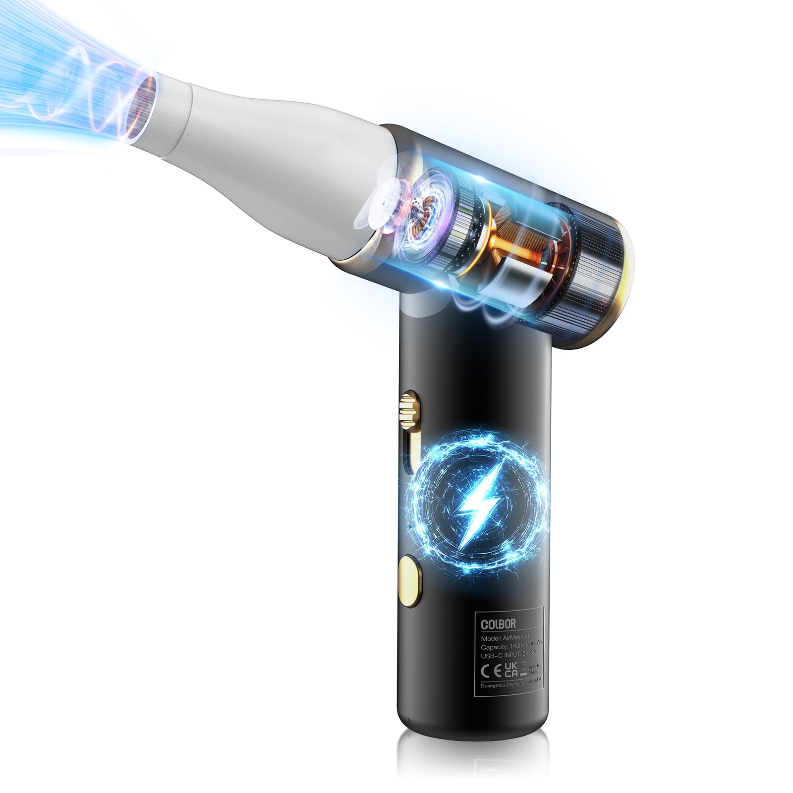 Compressed Air Duster COLBOR Electric Mini Blower for PC Cleaning Kit 100000RPM Cordless with LED Light & Nozzle Rechargeable Air Cleaner Keyboard Plumero de aire comprimido Turbo Jet Fan