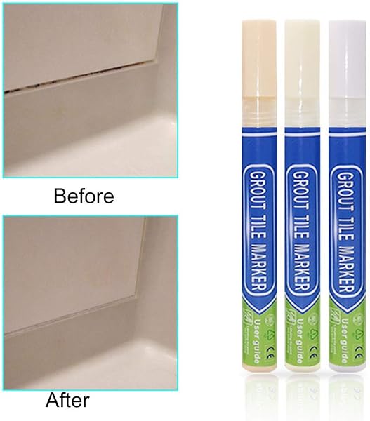 Pennarello per fughe per piastrelle, vernice per fughe, impermeabile, penna di riparazione per piastrelle, riparazione per piastrelle del bagno, cucina, pavimenti (beige) - 5
