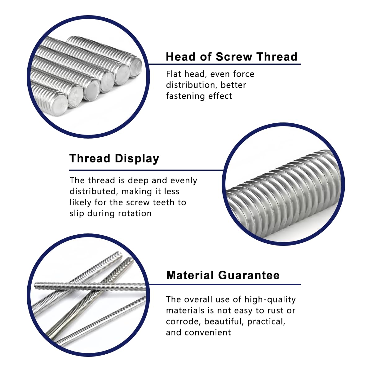 Drenky 304 Stainless Steel Threaded Rods M6 X 50mm Metric Fully Threaded Bar - Image 4