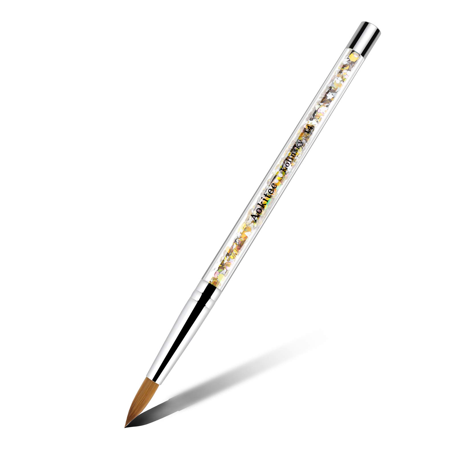 Aokitec 100% Kolinsky Oval Crimped Sable Acrylic Brush Wood Nail Art Brush for Acrylic Application Manicure Tool