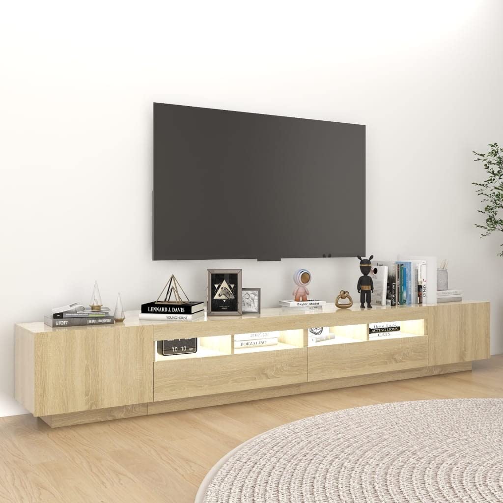 FIRBNUS Mueble TV Madera con Luces LED para Salón, Color Roble Sonoma, 260x35x40 cm, Moderno