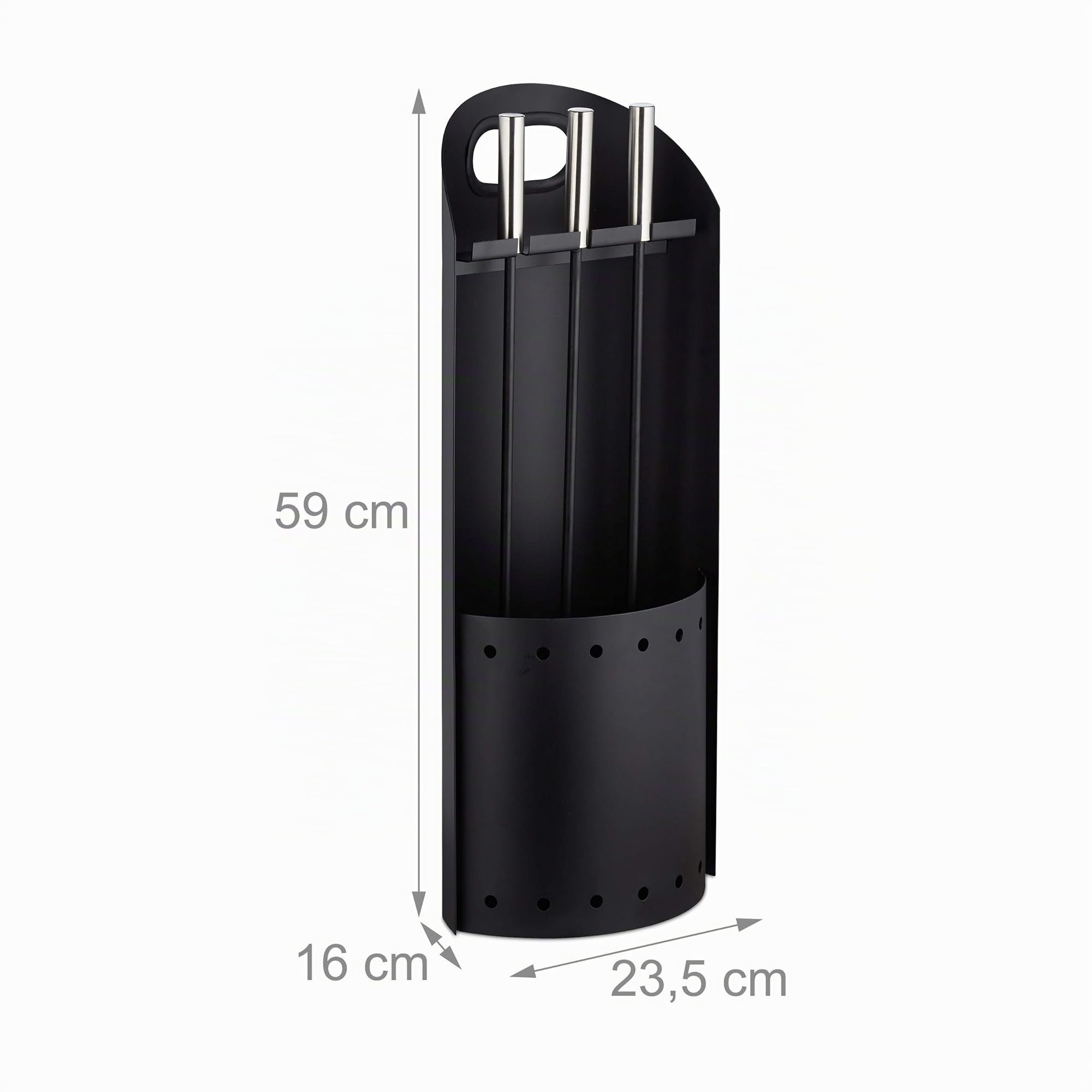 Relaxdays Set da 4 Accessori per Camino e Stufa, Attizzatoio, Paletta, Scopino e Supporto, 59x23,5x16 cm, Moderno, Nero