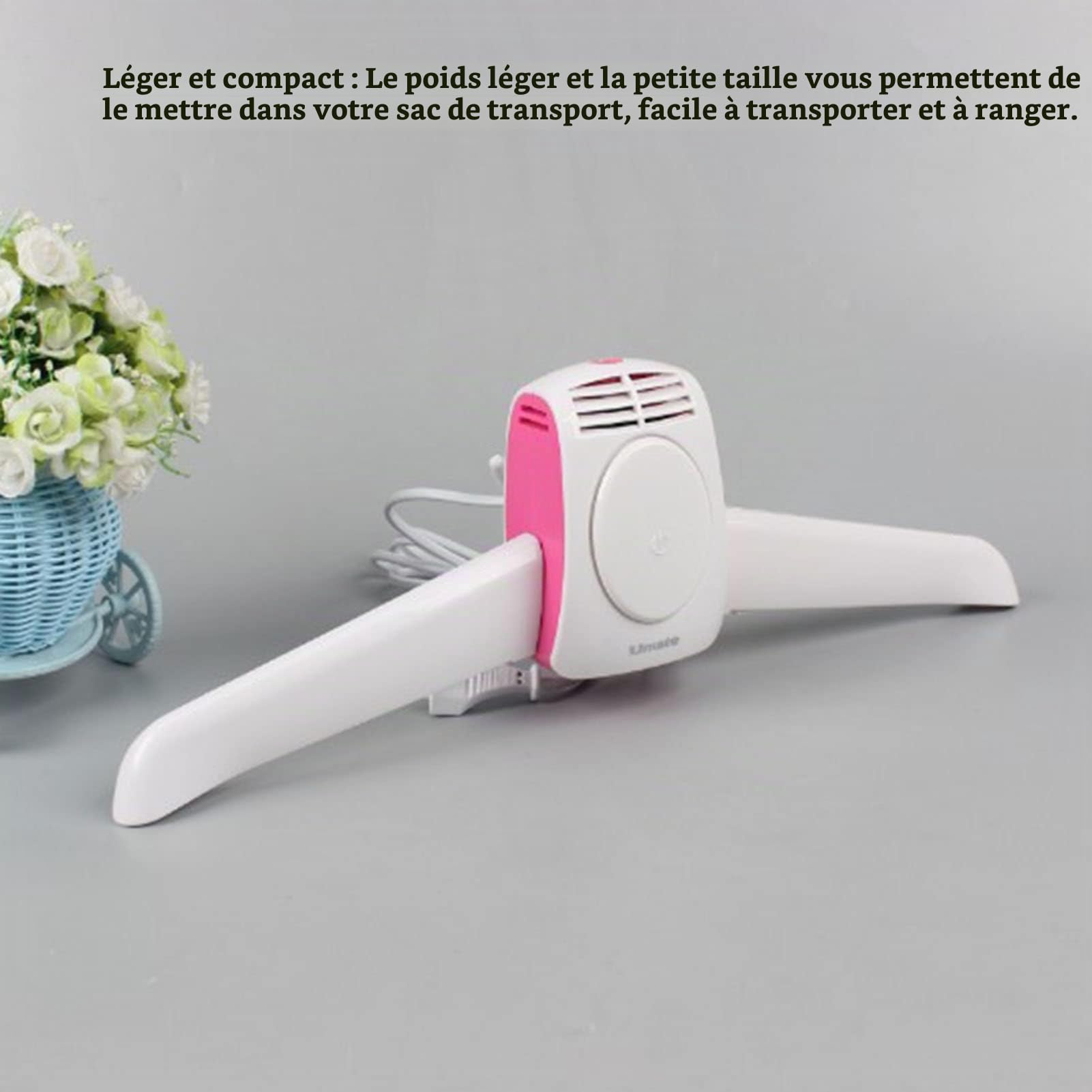 Sèche-linge électrique, Portable Voyage électrique Sèche-linge Cintre Chaussures Intelligentes Porte-vêtements Cintre électrique Sèche-linge Machine (Blanc et rose)