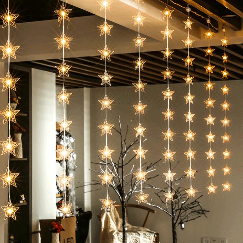 TechPride Warm White LED Star String Lights – Decorative Fairy Lights for Bedroom, Balcony, Wall, Window, Wedding, Party, Diwali, Christmas & Home Decoration