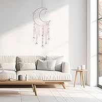 Vista 4 de Artilady Atrapasueños de Mariposa con Cristales - Atrapasueños de Luna Rosa Boho Grande Decoración de Pared Decoraciones del Hogar Dormitorio