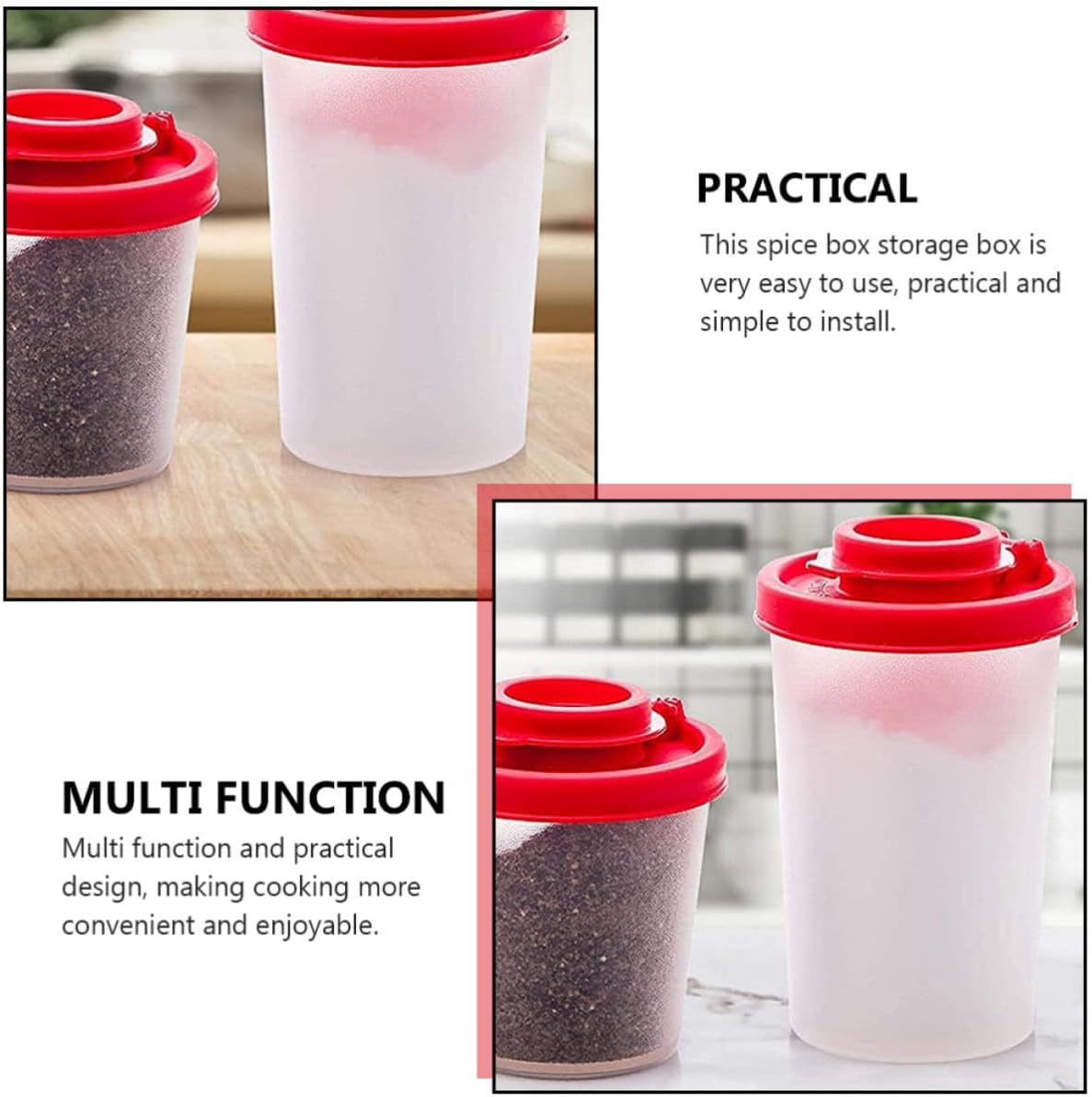 2pcs Portable Plastic Pepper Shakers Seasoning Containers with Polished Smooth Surface for Cooking and Storing Salt, Pepper, Vanilla, and Other Flavorings