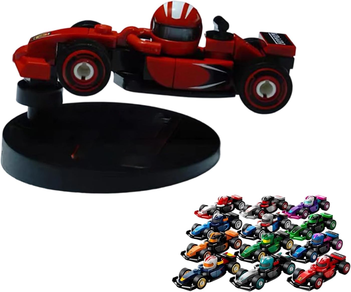 Racing Car Auto-Rotating Display Stand for Lego 71049 Racing – Drifting Style Building Block Car Accessory with Nano Adhesive Base, Storage & Collectibles Showcase (Model Not Included) (1 Black)