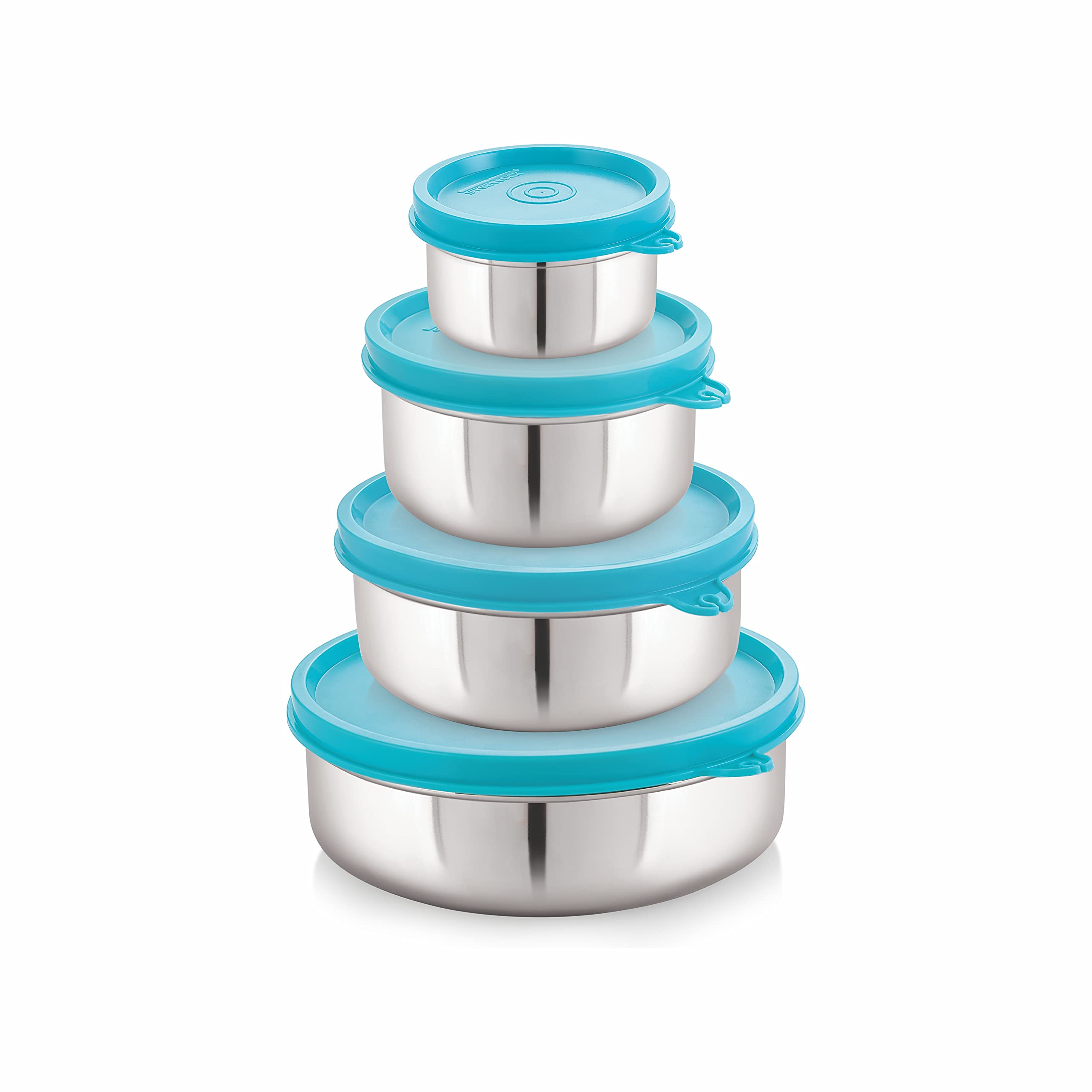 STEELLOCKFlex Stainless Steel Containers Size Deep 150ml x 1, 250ml x 1, 500ml x 1, 700ml x 1 (Turquoise)