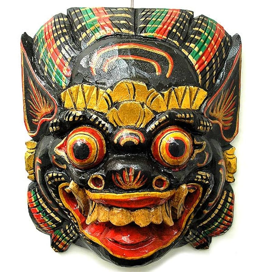 Amazon.co.jp: 木彫りのお面 マスク 『バロン』壁掛け 縦約34