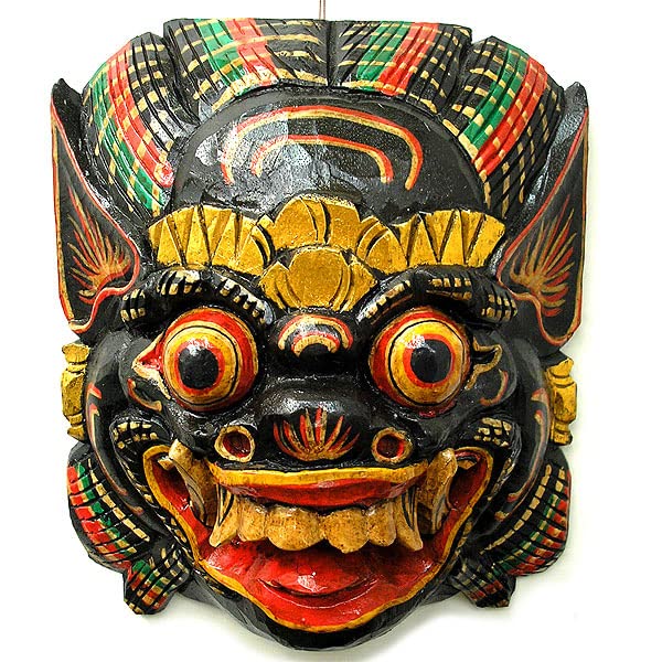Amazon.co.jp: 木彫りのお面 マスク 『バロン』壁掛け 縦約34