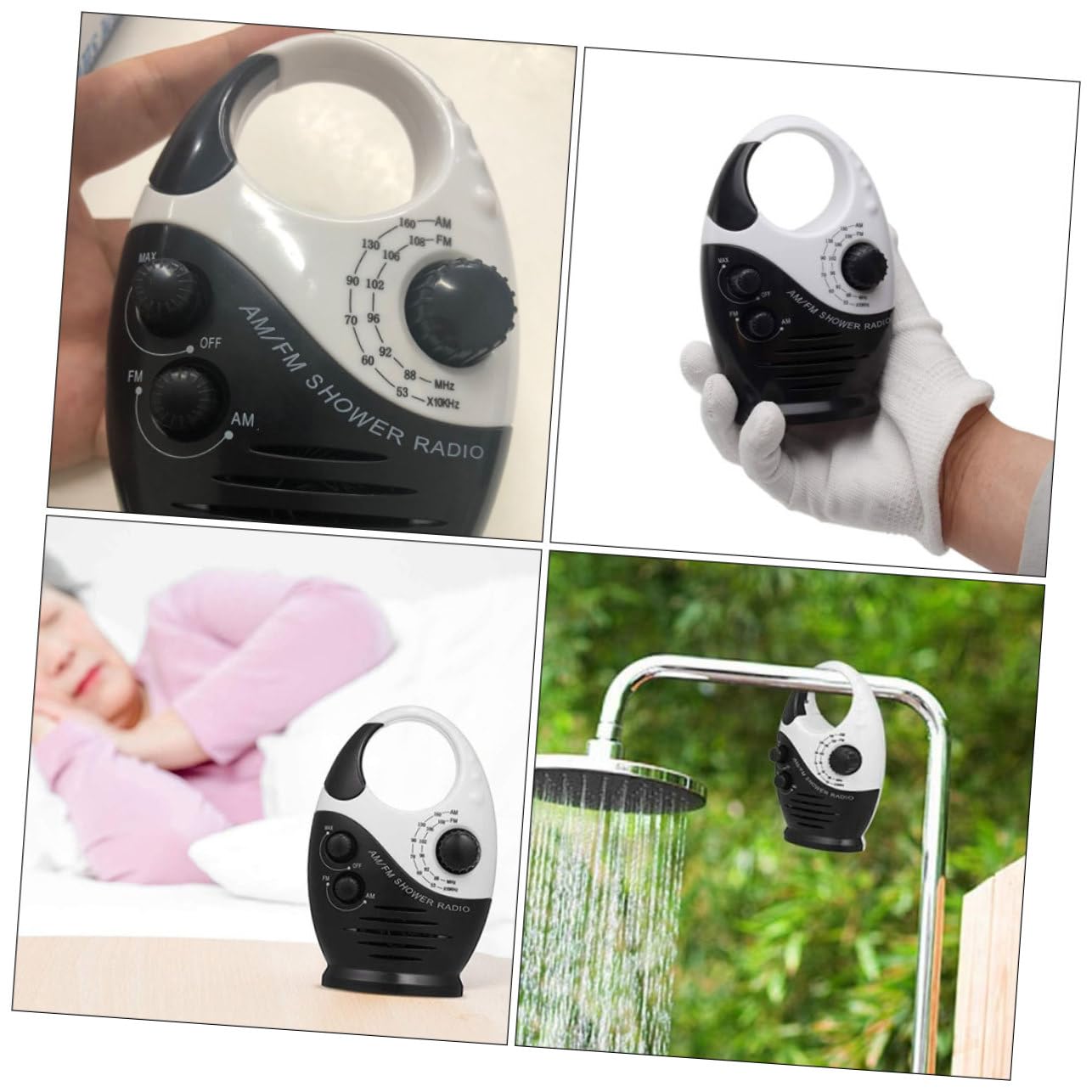 OSALADI Radio de Douche Étanche avec Poignée Crochet Radio Am FM pour Salle de Bain et Camping Fonctionne sur Piles