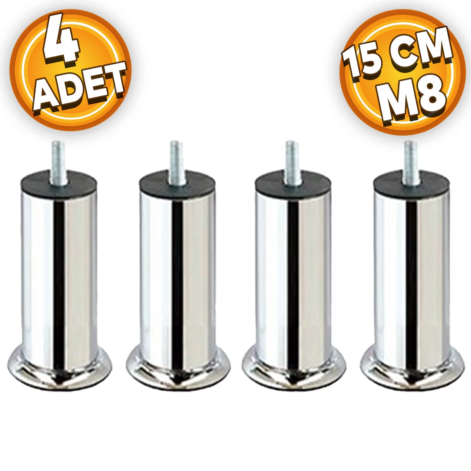 Badem10 Mobilya Kanepe Baza Koltuk Destek Ayağı M8 Civata Krom Ayak 15 cm (4 ADET)