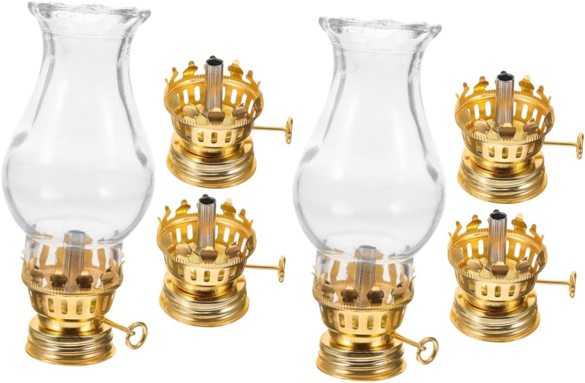 2sets Vintage Kerosene Lamp Replacement Burner Metal Regulator DIY Oil Lamp Glass Shade Accessory