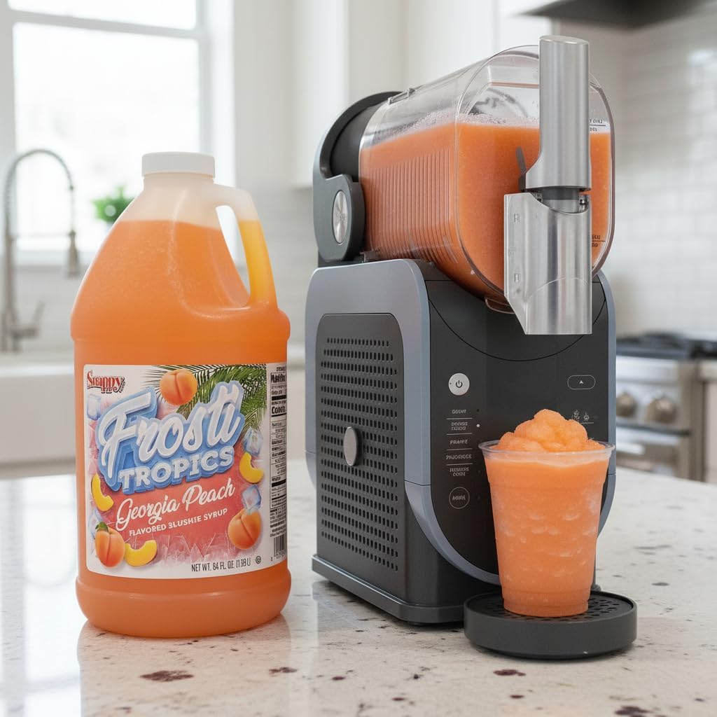 Snappy Frosti Tropics Georgia Peach Slushy Mix, jarabes de granizado para máquina, jarabe de granizado, mezcla para máquina de granizado para niños, mezcla para granizados para máquina de bebidas