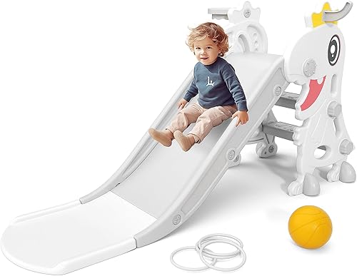 XJD Tobogán plegable 4 en 1 para niños pequeños de 1 a 3 años, parque de juegos en interiores y exteriores, juego de escalador para niños pequeños