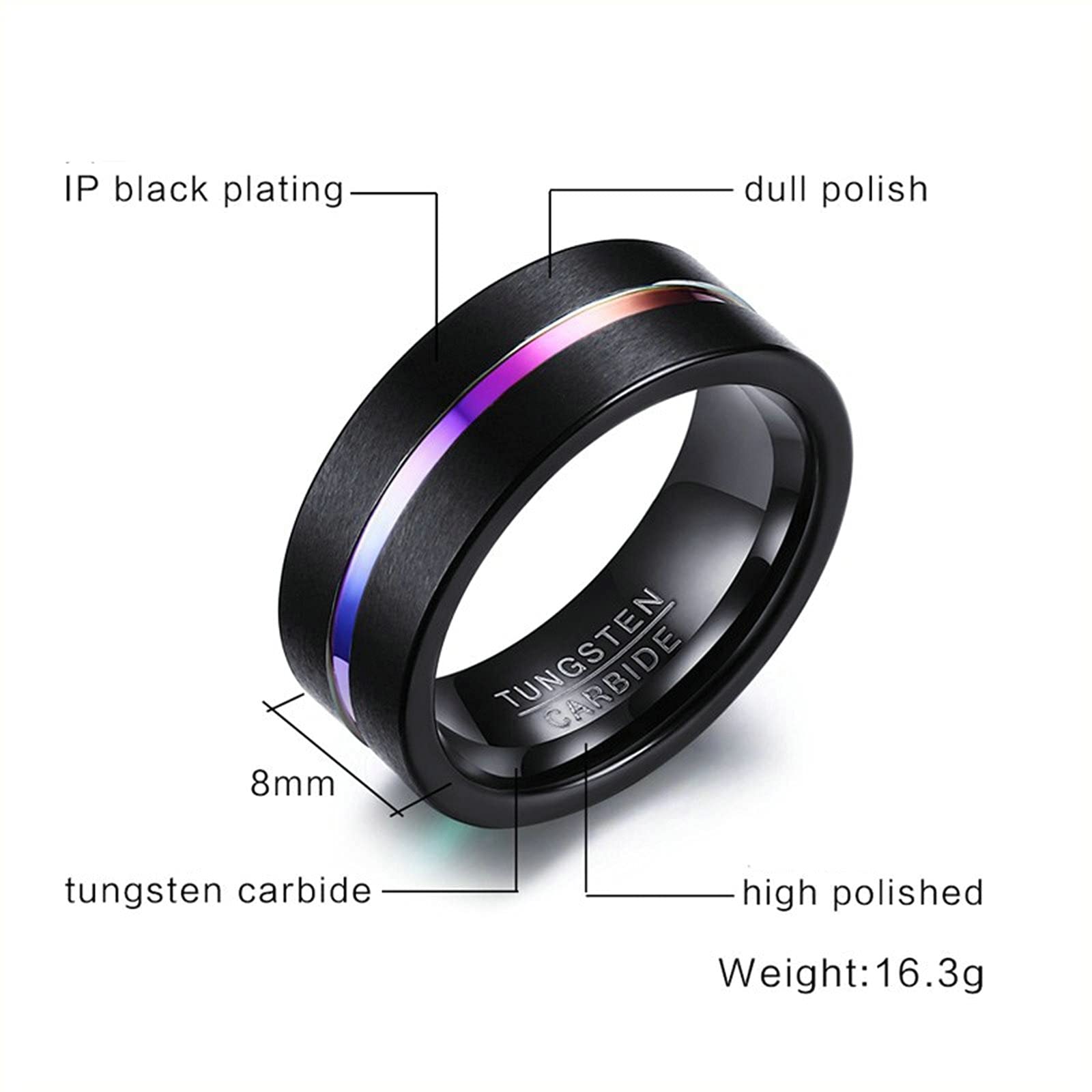AmDxD Anillo de acero inoxidable para mujer de acero inoxidable con diseño de corazón de 0 0 líneas de color mate de circonia, W51.5 & M61.5, Acero inoxidable acero de tungsteno, circonita cúbica,