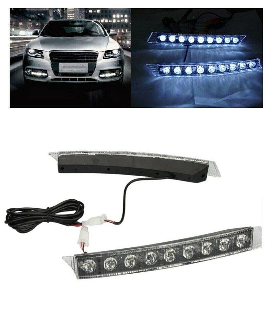 J/J 2 Feux Diurne LED 12V DRL Phares de Jour Universel Blanc pour Pare-chocs Grille Avant de Voiture Moto Fourgon