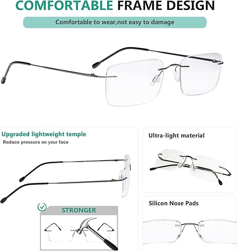 Miniatura 10 de Eyekepper Gafas de lectura sin marco para hombre, lector rectangular sin montura - dorado +1.75