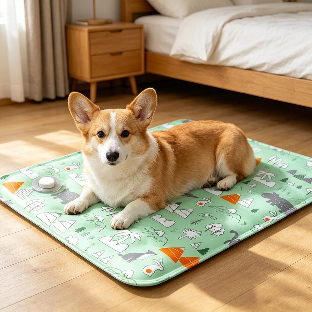 Reusable Pet Cooling Pad,Instant Summer Relief, Breathable Ice Silk Surface, Non-Toxic, Easy to Clean,for Dogs, Cats, Crates,Beds, Car Seats, Travel, Indoor/Outdoor Use (M green)