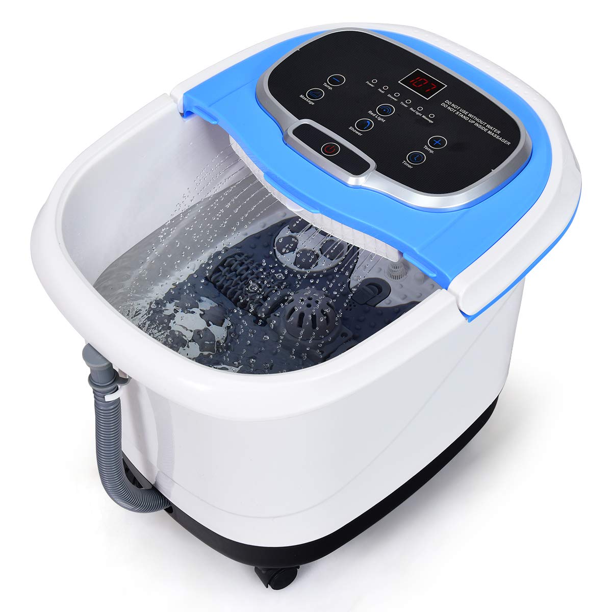 GOPLUS - Baño de pies relajante con luz roja y función de ducha, calentador y vibrador con burbujas, masajeador de baño de pies con temperatura y tiempo ajustable, 6 rollos eléctricos (azul)