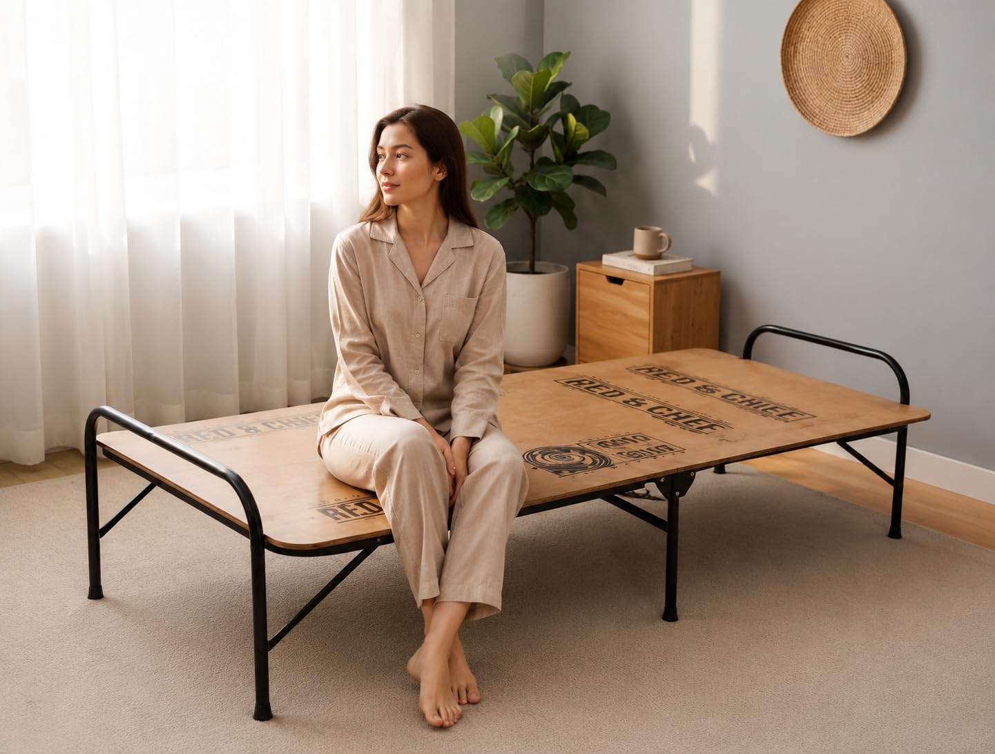 Heavy Duty Foldable Wooden Single Bed for Adults | Folding Cot with Strong Metal Frame & Plywood Top | Portable Space Saving Guest Bed for Home & Bedroom | Complimentary Phone Stand | 3ft x 6ft-image-10