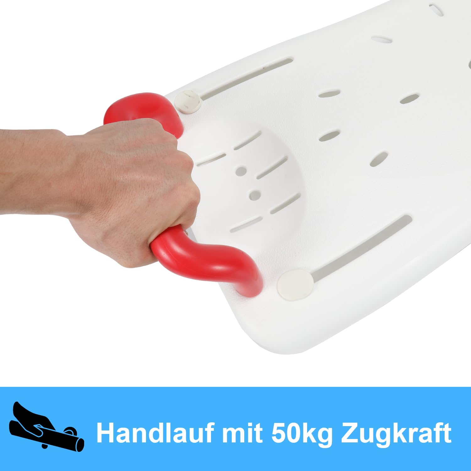 Randaco Siège de baignoire pour personnes âgées 70 cm 150 kg largeur 41-62 cm porte-savon poignée