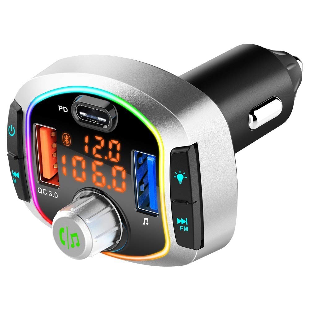 Trasmettitore Bluetooth 5.0 Auto Con Lettore MP3, Radio FM E Vivavoce - Caricatore USB E USB-C Per Accendisigari, 5 Porte - Foto 4