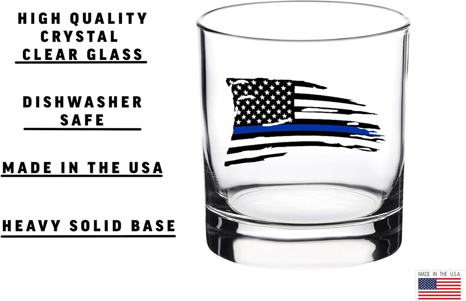 Rogue River Tactical Tattered Thin Blue Line Old Fashioned Whiskey Glass Drinking Cup Gift For Police Officer Law Enforcement - Image 2