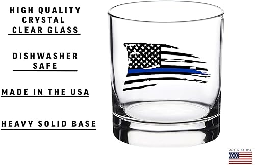 Miniatura 4 de Rogue River Tactical Juego de regalo de vaso de whisky con bandera de línea azul hecha jirones y barra de vidrio de chupito para oficial de policía,