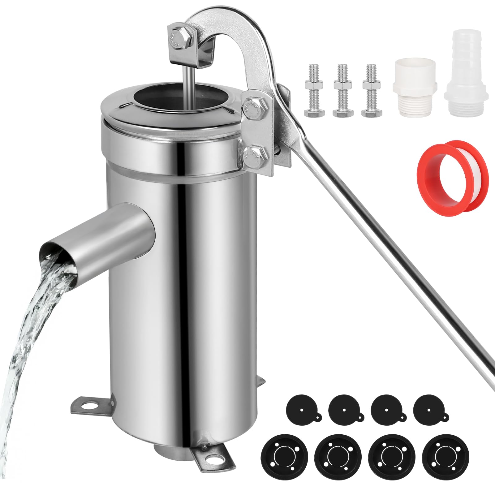 DBREAKS Pompa manuale per acqua in acciaio inossidabile, pompa da giardino per pozzi fino a 10 m di profondità, per case, giardini domestici, cortili, stagni