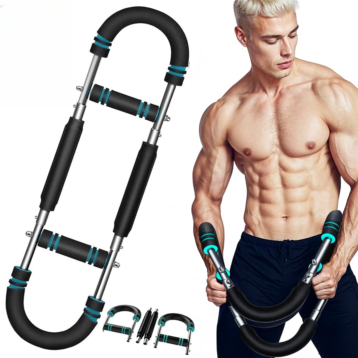 Shaker Twister Arm Trainer, 40-100lb Portable Shoulder/Chest/Triceps Workout Equipment, Adjustable Power Twister Bar, 2025 Upgrade 6-in-1 Home Gym with Anti-Slip Grip, Detachable Design Fitness-image-16