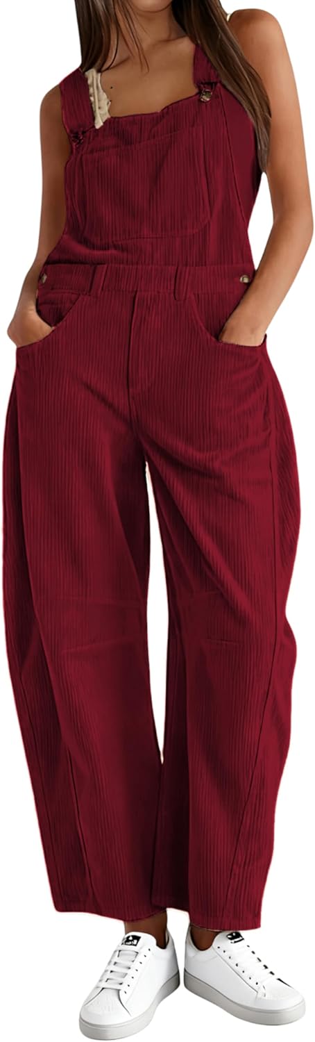AMEBELLE Corduroy Overalls for Women Barrel Wide Leg Bib Corduroy Pants Women Adjustable Romper Jumpsuit with Pockets
