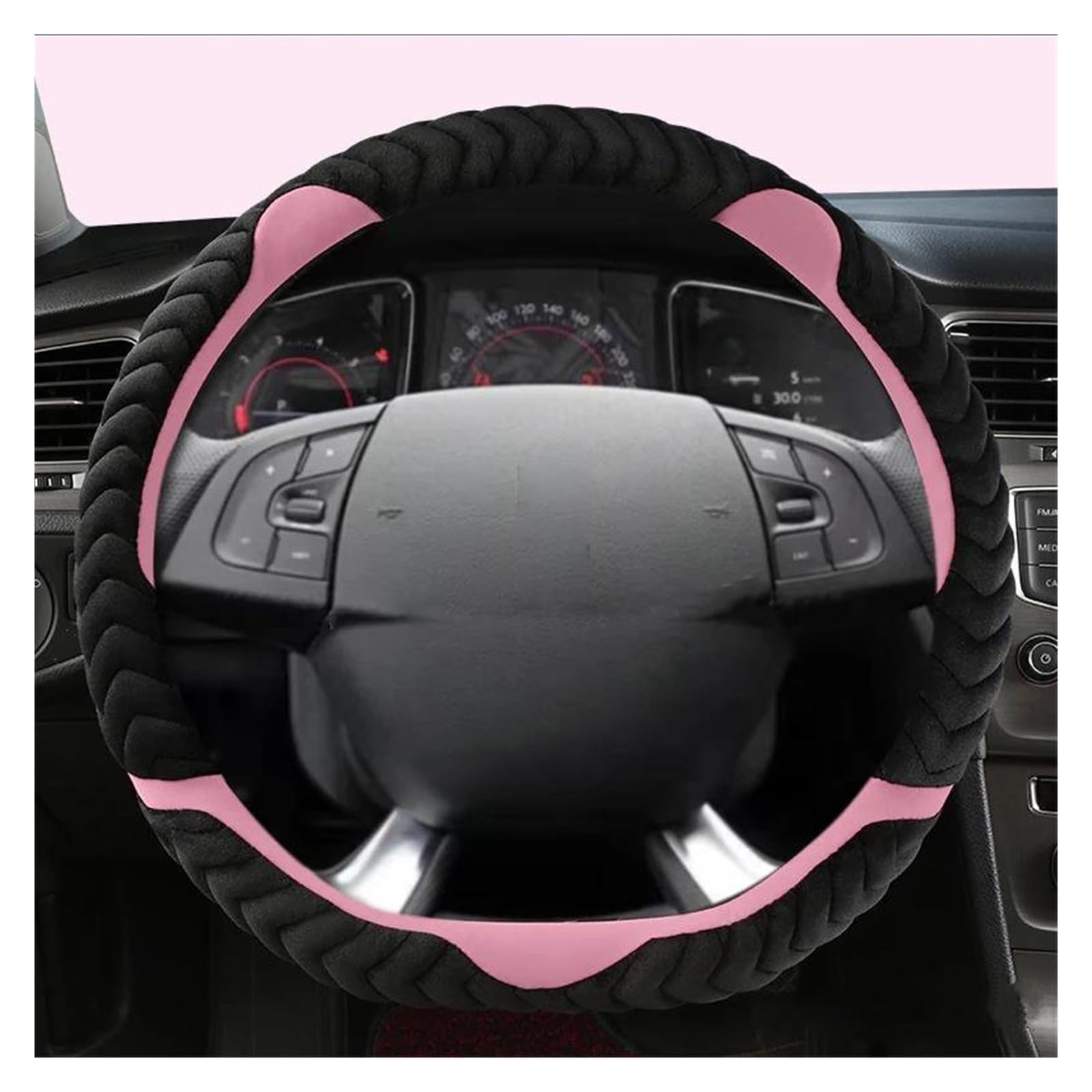 Couvre volant en peluche rose pour les trajets d'hiver en Citroen
