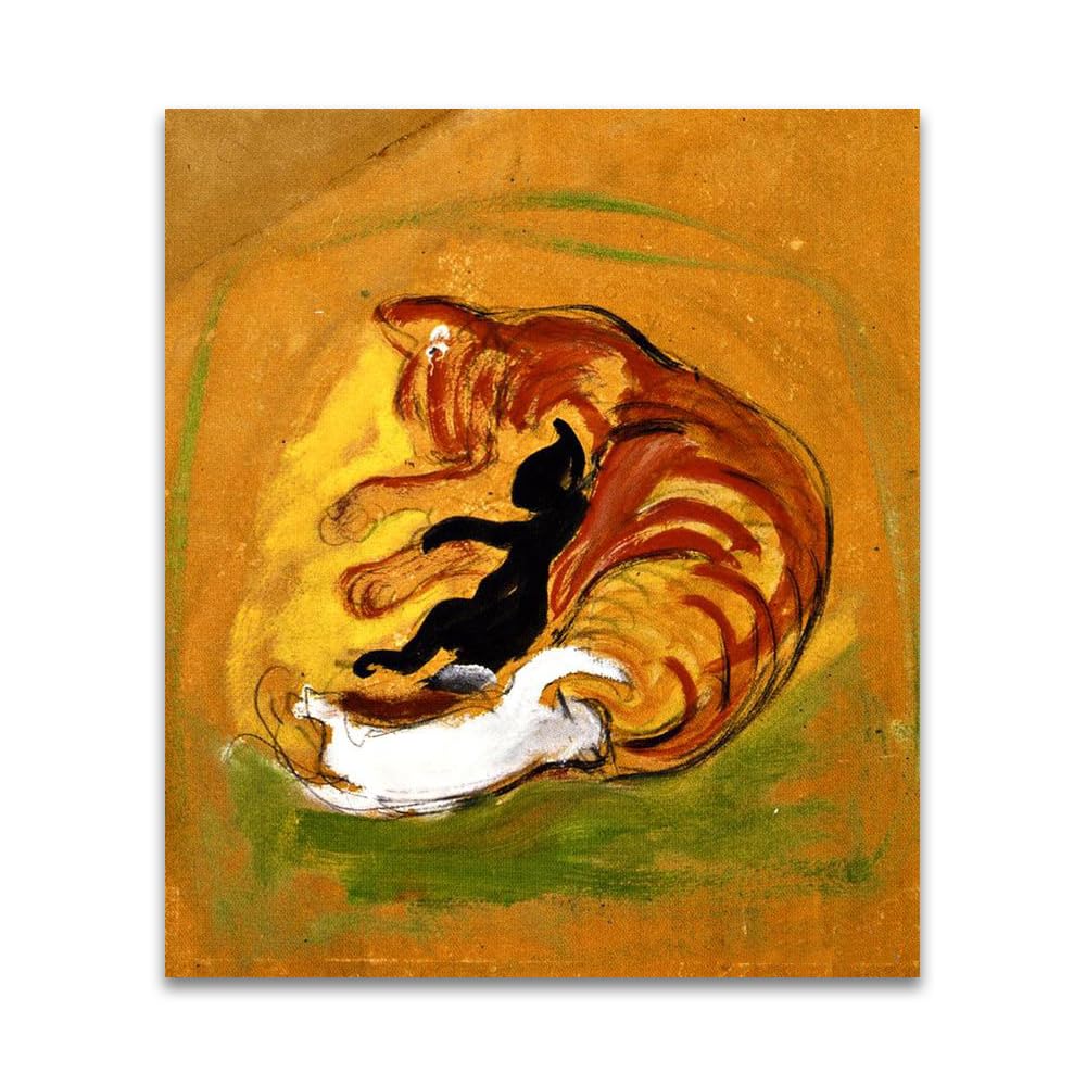 LZ6J8C9 Franz Marc《Cat with Kittens》Famous Canvas Painting Reproductions.(60x70cm(23.7x27.5in)/Frameless)