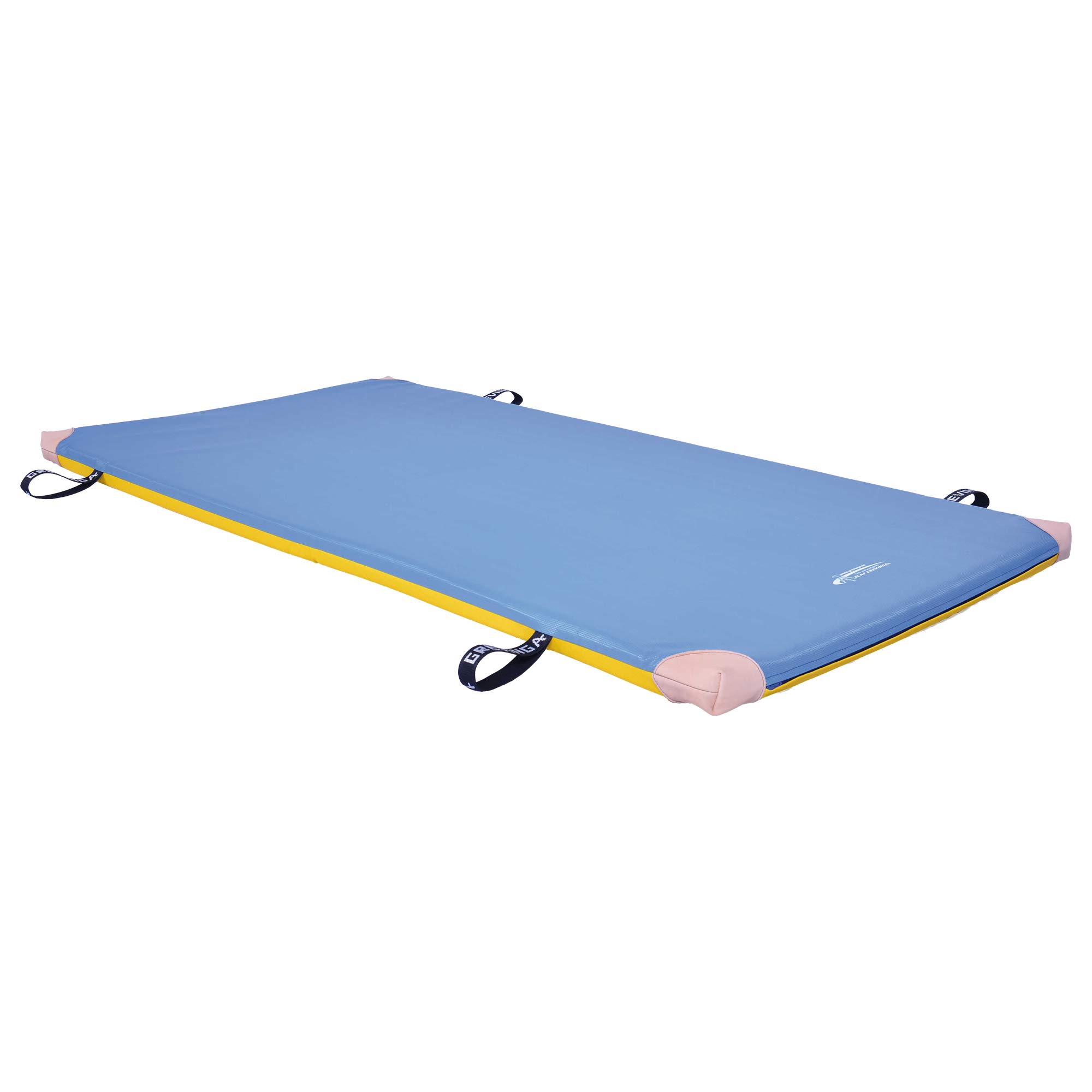 Grevinga Fun - RG 35 Soft Tappetino morbido da ginnastica, con angoli in pelle e impugnatura per il trasporto, blu/giallo, 200 x 100 x 6 cm