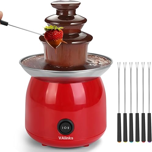 Fuente de chocolate con 6 piezas de tenedor Mini máquina eléctrica para fundir chocolate Fondue Set (rojo)