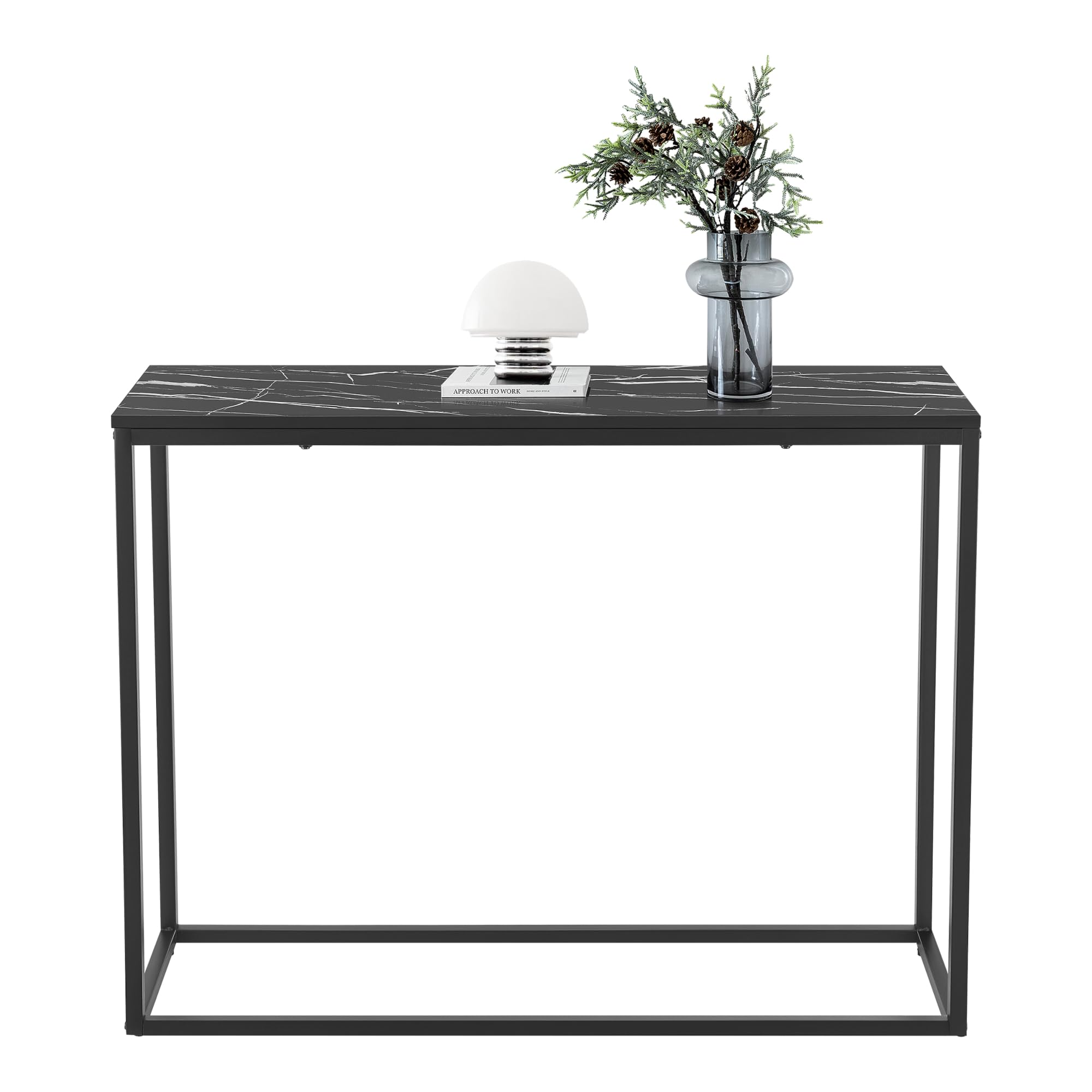 [en.casa] Konsolentisch Kittilä Sideboard 80 x 100 x 30 cm Flurtisch Beistelltisch Büro Wohnzimmer Industrial Schwarz/Marmoroptik