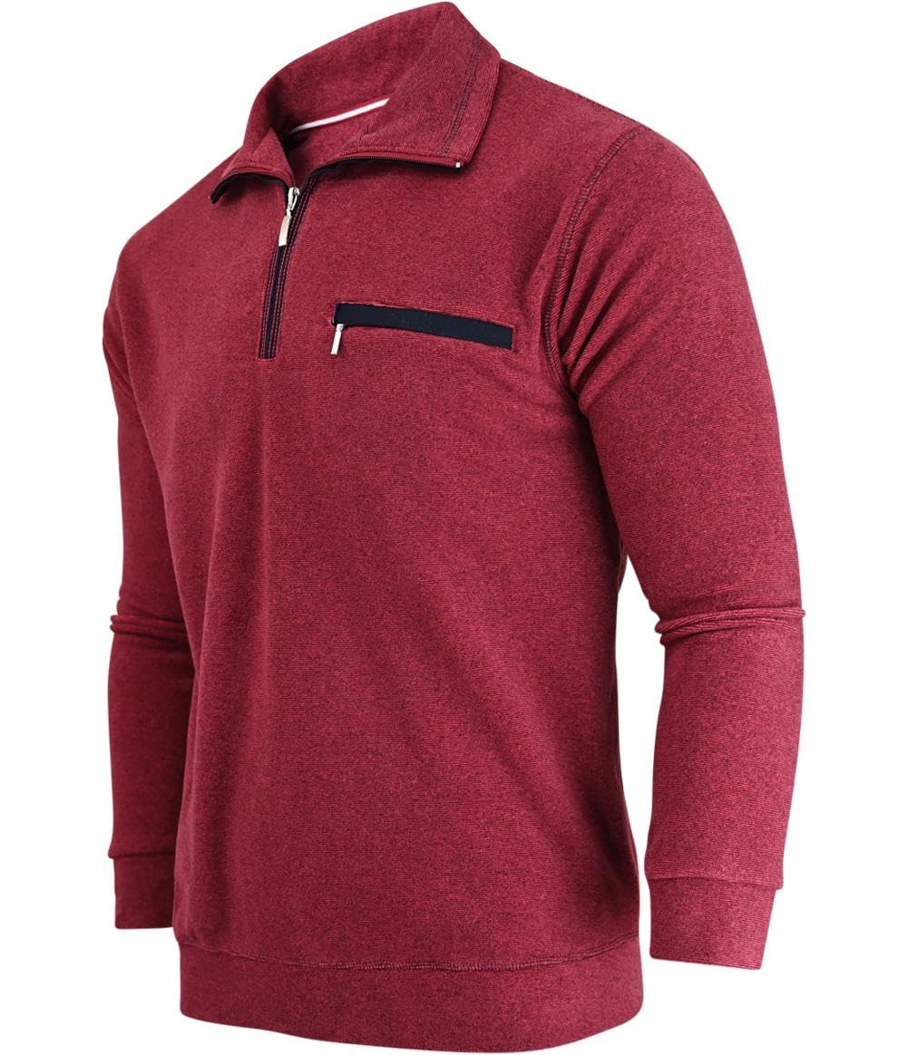 Soltice Herren Langarm Sweatshirt mit Brusttasche, Gestreifter Strickpullover mit Kragen, Meliert, Winter Baumwoll Poloshirt (M bis 3XL)