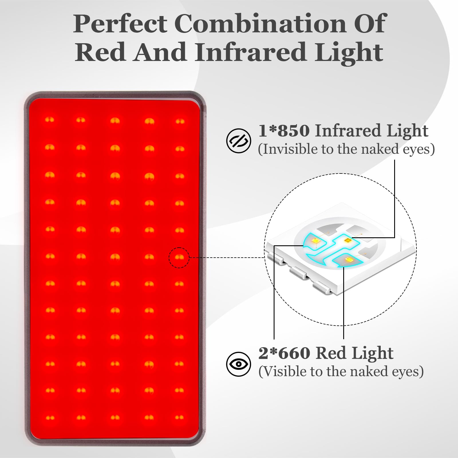 Hottoerak Lampe Rouge 660nm & 850nm, Infrarouge avec Support, Luminosité Réglable & Minuterie, Lampe Red Light Rechargeable pour Usage Domestique et Voyage