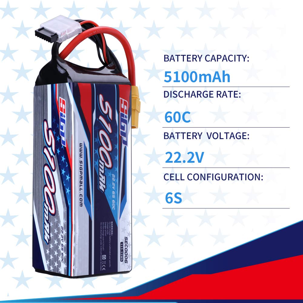 Amazon.co.jp: SIGP 6S 22.2V リポバッテリー5100mAh 60C XT90プラグ