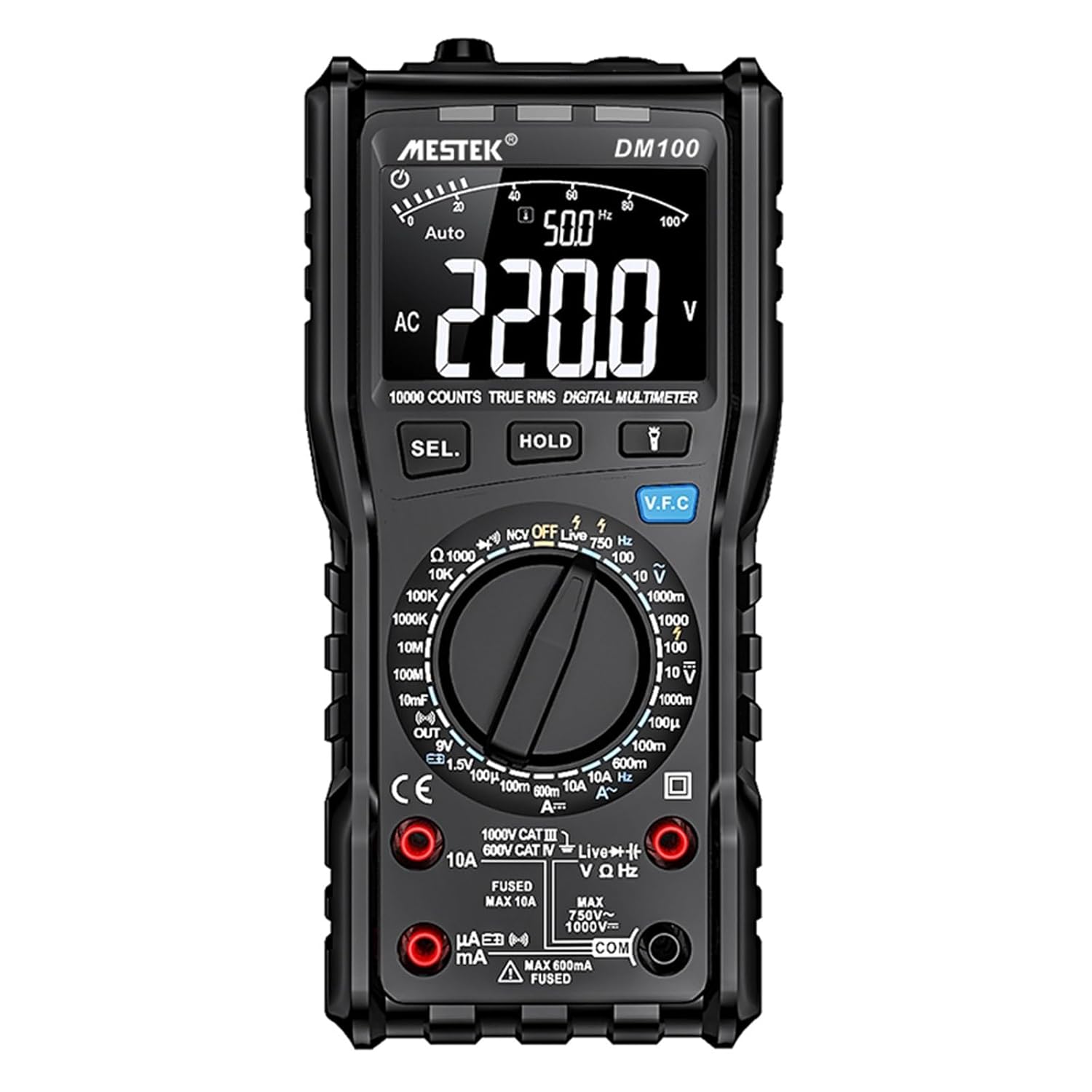 Multimeter 10000 Counts DM100 1000V/10A Voltage Current Resistance Tester Digital Multimeter