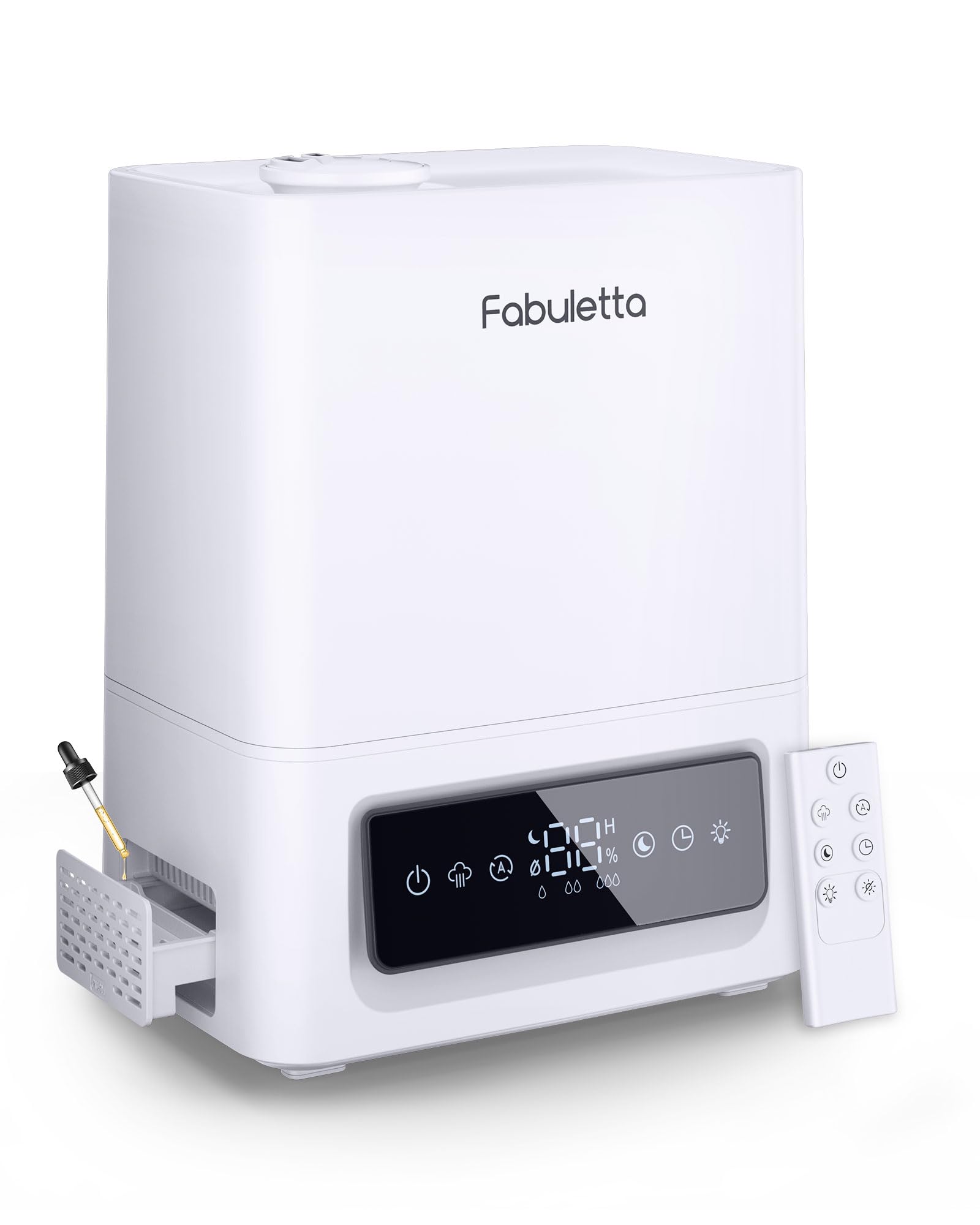 FABULETTA Top Fill Humidifiers for Bedroom, 5L Cool Mist Air Humidifiers with Remote Control, 3 Mist Levels, Essential Oil Diffuser, 2.4Mhz Ultrasonic, Auto Mode, Quiet Sleep ＆ Night Light(White)