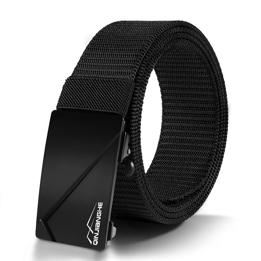 Men's Belt with Breathable Nylon Canvas Webbing and Quick-Release Ratchet Automatic Slide Buckle