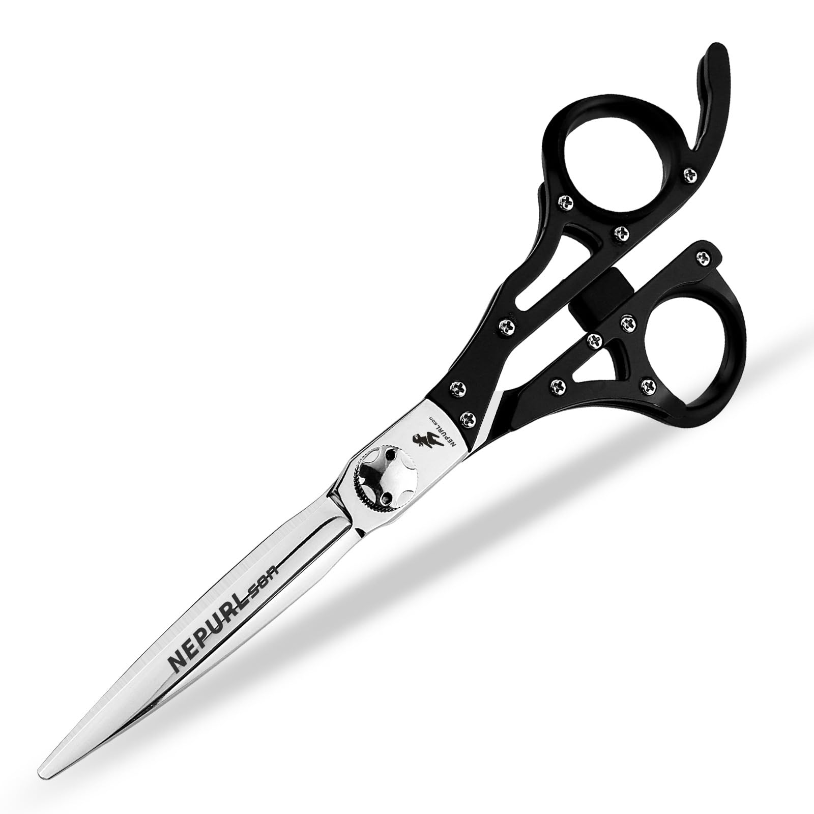 6.0 Inch Professional Hair Cutting Shears - Stainless Steel Salon Scissors with Black Ergonomic Handle for Precision Cutting and Styling