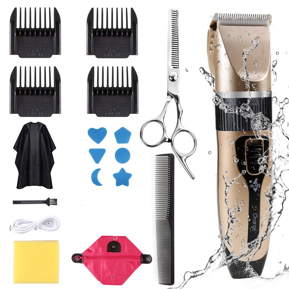 Faylor Professional Hair Clippers for Men Kids, Hair Trimmer Kits Set Cordless USB Rechargeable Five Speed Adjustment Electric Hair Clippers with 4 Guide Combs with Hairdressing Cape & Storage
