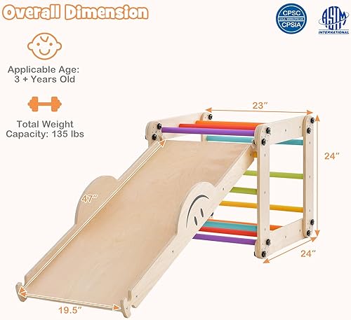 Miniatura 7 de Costzon Juguetes de escalada para niños pequeños, 10 en 1 plegable Montessori Escalera de madera para interiores con rampa reversible, métodos de