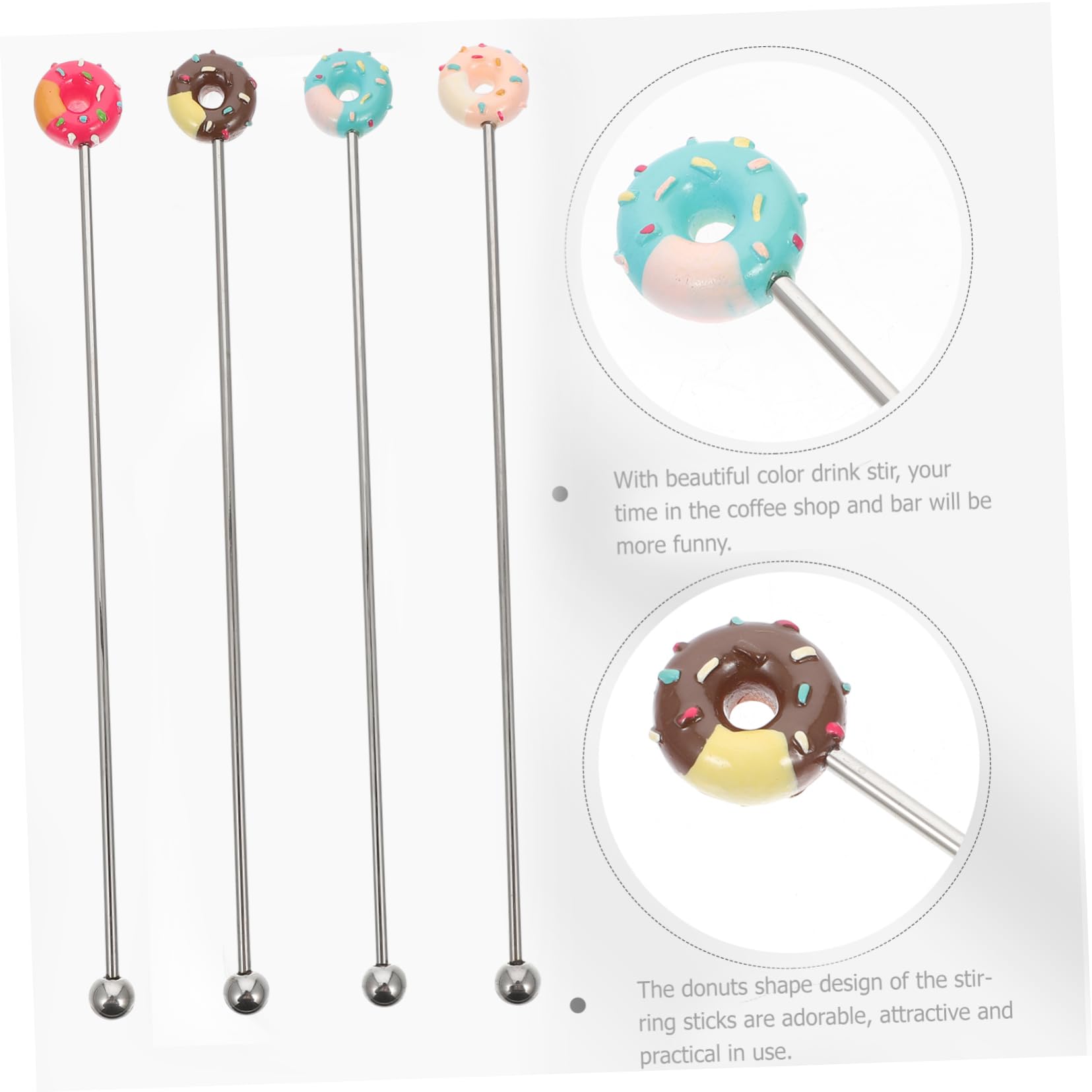 COLLBATH 8Pcs Stainless Steel Donut Cocktail Stirrers Reusable Drink Swizzle Sticks for Coffee Bar and Attractive Design for Beverages