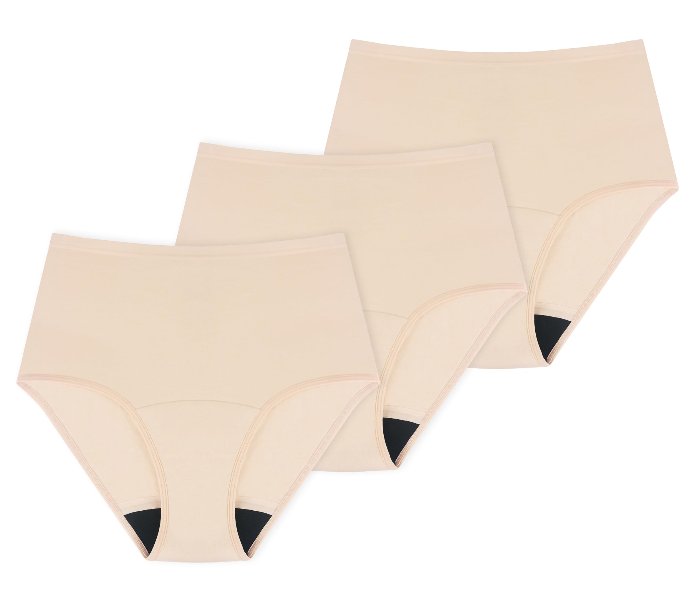 AIRCUTE Washable Urine Absorbency Incontinence Underwear for Women Bladder Leak Proof Cotton Panties 60ML 3 Pack(Beige, Large)